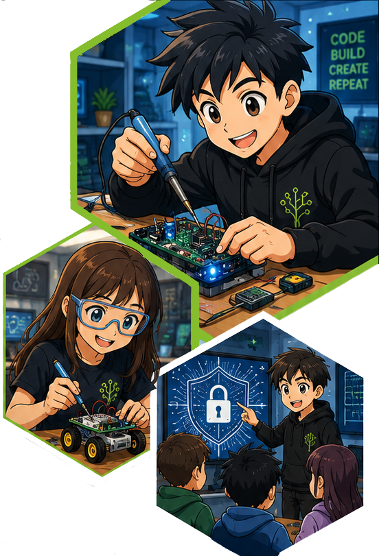 Students learning technology